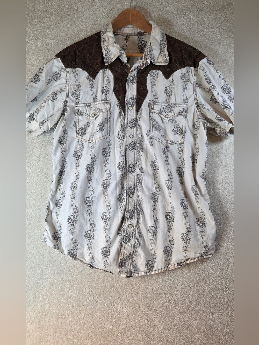 Arizona Floral Pearl Snap Short Sleeve Western Retro Mens L